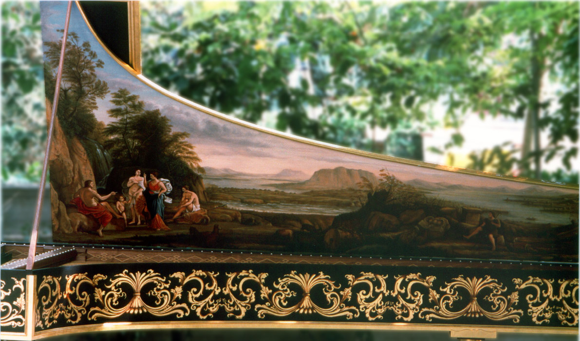 zoom photo painted lid of the Baffo harpsichord